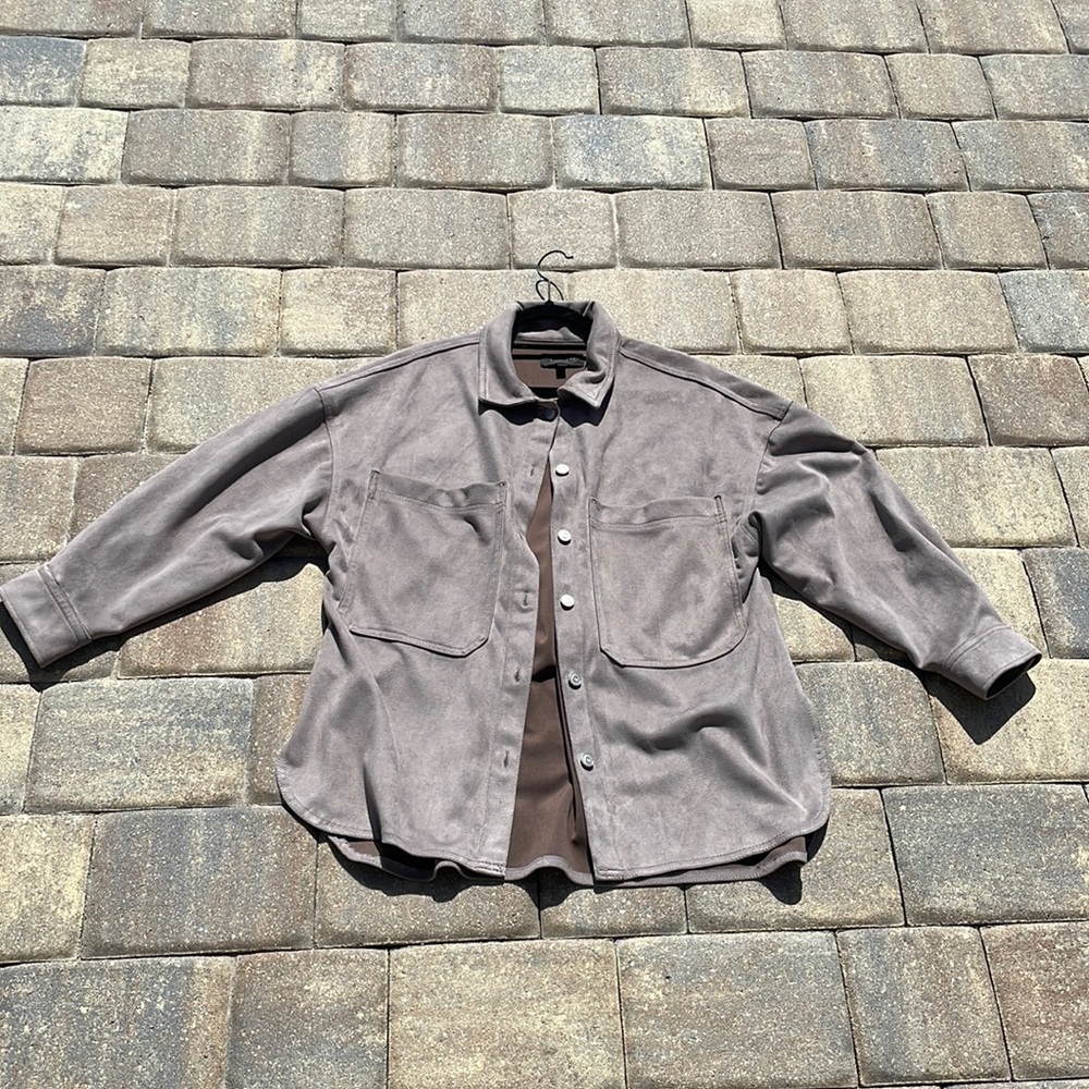 button down faux suede top